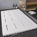 White EVA foam bathroom mat with non-slip round bumps and drainage holes on marble floor - White / 85*60cm