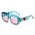 Vintage style sky blue and tortoiseshell sunglasses with pink lenses for women - Blue Leopard Splicing Frame Pink Lens