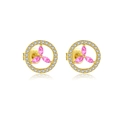 Gold-plated S925 silver flower stud earrings with pink marquise and white crystals - Gold Pink Flower