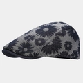 Detail of navy blue and white daisy print on a structured vintage newsboy cap - Adjustable / Dark Blue