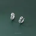 925 silver chain hoop earrings with cubic zirconia stones on dark green surface - Silver