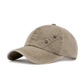Berretto da baseball vintage in cotone lavato kaki con rivetti e cuciture a X - Cachi