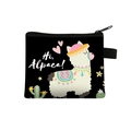 Black polyester small coin purse with colorful cartoon alpaca print and zipper closure - Black Hi Alpaca