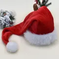 Close-up of classic red plush Christmas hat with fluffy white trim and oversized pom-pom - 80*32cm / Red Extra Long Santa Hat Adult 80CM