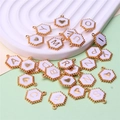 DIY white and gold enamel hexagon letter pendants on a decorative wave display tray - Hexagon Alphabet Set (DY147) / Set of 26 / Style 62 White Hexagon