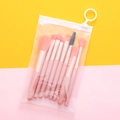 Pink 10-piece mini makeup brush set in transparent pouch with soft macaron bristles - Coral Pink + PVC Bag