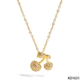 Collana con ciondolo a ciliegia in zircone brillante con catena placcata oro da donna - Collana a Ciliegia Dorata (KD1631)