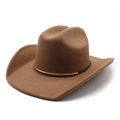 Detail of the brown wool felt cowboy hat featuring a curled brim and gold metallic band - M (56-58cm) / Khaki