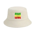 Off-white cotton canvas bucket hat featuring a colorful ONE LOVE Rastafari print - M (56-58cm) / Beige