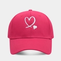 Detailed hot pink cotton baseball cap featuring high-quality white heart embroidery - Adjustable / Hot Pink