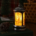 Vintage Christmas LED lantern with warm light reindeer scene and silver metallic finish - Brushed Silver Elk