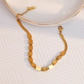 Elegant 18k gold plated snake chain bracelet with LOVE engraved square plates for women - LOVE Bar Bracelet