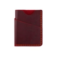 Macro shot of burgundy crazy horse leather card holder with hand-stitched orange thread - KB16 Style (Vertical) / Red