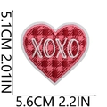 Detailed view of red and pink plaid heart embroidery patch with white XOXO text detail - XOXO Pink Plaid Heart (No. 13)