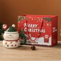 Creative snowman ceramic mug with red Christmas gift bag on wooden tabletop set - 400ml / Gift Box-Snowman Gift Design
