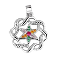 Silver hexagram pendant with colorful gemstones and rope texture, boho DIY jewelry - Style 18 (Silver Twisted Hexagram Multi Gem)