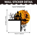 Halloween wall sticker featuring a black witch and castle silhouette against a full moon - Orange Full Moon Castle (CT24Y12446T_T)
