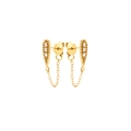 Elegante gouden druppeloorbellen met zirkoon-knopjes en fijne kettinkjes op witte achtergrond - Knopje met Ketting (JQH0089-GG) / Goud
