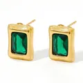 Square 14K gold plated stainless steel studs featuring large emerald green zircon stones - Green Zircon Style (DEK687)