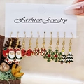 5-pair Christmas earring set with Santa and snowflake designs in gold-plated alloy - Style 14 (5 Pairs Set)
