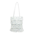 Floral lace tote bag with triple ruffled layers and blue flowers in summer style - Blue