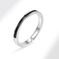 Minimalist silver geometric open ring with black enamel inlay in a modern sleek design - Silver and Black Minimalist Style (AJ774)