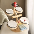 Multifunctional wooden kids drum kit and xylophone set in natural wood finish - Multifunctional Drum Set