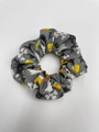 Detail of Halloween fabric scrunchie with ghost, bat, and candy corn printed patterns - Skeleton Ghost Print Large 11cm