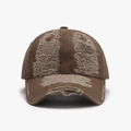 Distressed dark brown washed cotton baseball cap with vintage frayed brim details - Brown