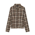 Camicia sciancrata da donna con motivo a quadri marroni e chiusura con bottoni - XS / Quadri Cachi Scuro