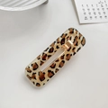Classic rectangle hollow hair clip with leopard print texture and golden metal base - Square Dark Leopard