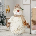Plush Christmas snowman figurine in gold branch pattern, size 40cm height and 30cm width - Large Round Hat Style (20015B)