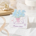 Floral greeting card with blue flower illustration on elegant white fabric and ribbon - Heart Flower Letter
