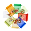 Assorted colorful organza Christmas gift bags with festive patterns and Merry Christmas text - Christmas Tree 8-Pack Set / 10*15cm