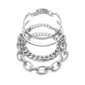Set di bracciali multistrato in metallo argento con polsini piatti e catene - Set di 3 Argento