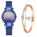 Close-up of blue quartz watch with gradient dial and matching star pendant bracelet - Watch+Bracelet / Blue