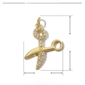 Detailed size chart for the gold scissor charm made of copper and zircon stone - Scissors Shape