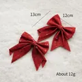 Set of two large red sequined Christmas bows for holiday tree and party decoration - 12cm Red (2pcs)