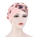 Pink milk silk turban for women with floral braided trim and short ponytail cover - Patchwork Pink Floral