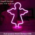 Pink LED neon angel sign lamp with round base for desk decoration 28cm height - Angel Pink Light