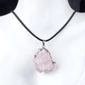 Natural raw pink crystal pendant necklace with gold plated edges on white bust - Rose Quartz (Silver)