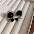Macro shot of French vintage black double pearl earrings on white velvet jewelry display tray - Black Double Pearl Style (12#)