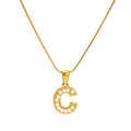 Golden titanium steel necklace with letter C pendant and inlaid pearls on snake chain - Letter C (SP723G-C)