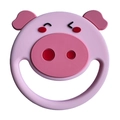 Pink pig baby silicone teether toy with easy-grip ring handle for infant soothing - Pull Ring Cute Pig Teether