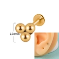 Golden 16G flat back labret stud with a triple ball cluster design, 2.78mm size - Unicorn & Sweets / 1.2x8mm