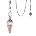 Silver hexagonal resin pendulum pendant featuring white crystals and copper coil detail - White Turquoise (Antique Silver)