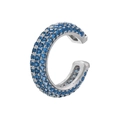 Detailed view of silver-plated ear cuff featuring three rows of pave blue zircon stones - Silver Sea Blue Zircon (1PC)