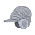 Winter grey knit baseball cap with ear flaps and warm faux fur trim for men - Light Gray