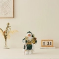 Green velvet standing Santa Claus figurine with gold wand for Christmas decor - Green Clothes / 30cm Height
