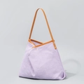 Lavender purple triangular tote bag with brown leather trim and metallic studs - 42*10*32cm / Purple